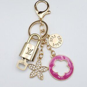 Authentic Louis Vuitton Lock & Key with Unbranded Flower Charm, Keychain